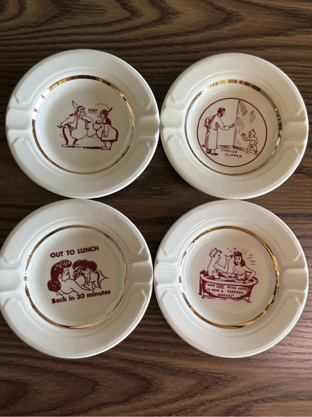 1940’s Risqué Adult Cartoon Trays Set of 4